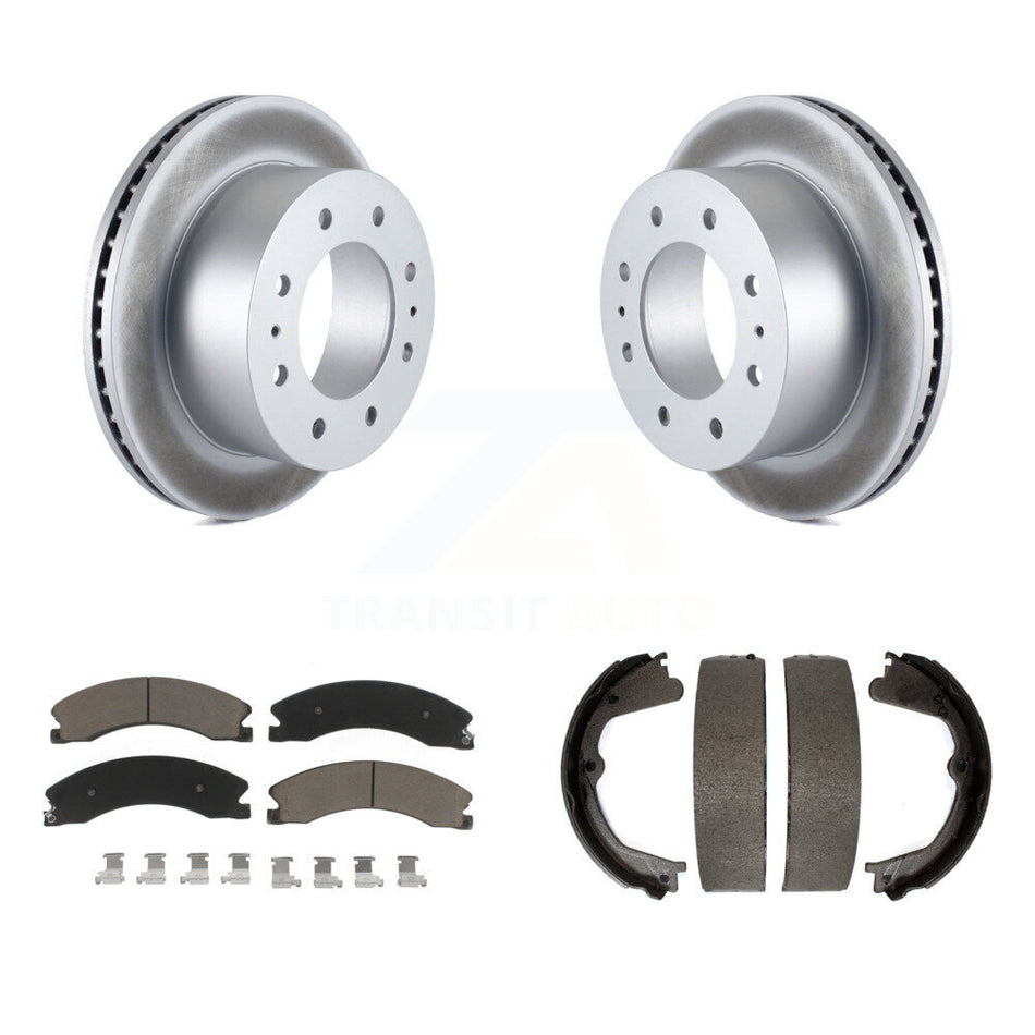 Rear Disc Coated Rotors Ceramic Pads & Parking Shoes Kit For Chevrolet Silverado 2500 HD KGC-103156