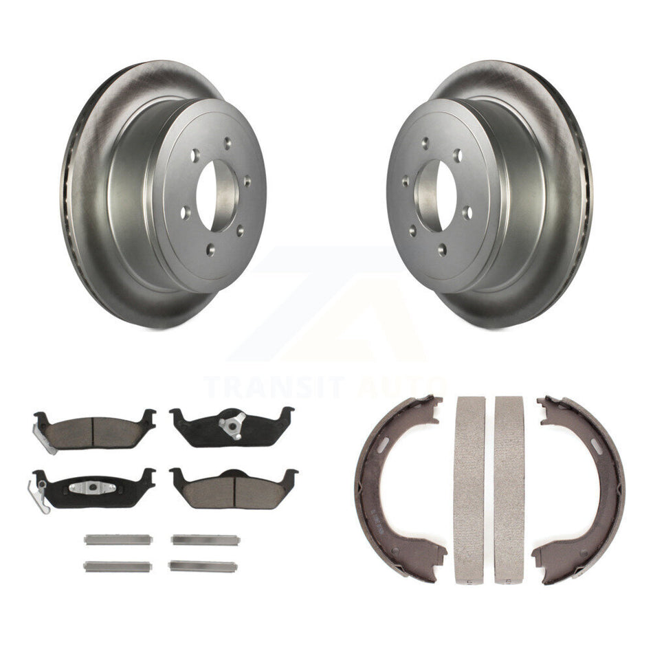 Rear Disc Coated Rotors Ceramic Pads & Parking Shoes Kit For Ford F-150 With 6 Lug Wheels KGC-103165