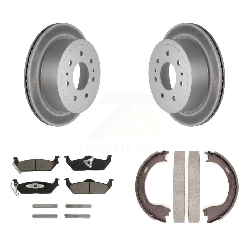 Rear Disc Coated Rotors Ceramic Pads & Parking Shoes Kit For Ford F-150 With 7 Lug Wheels KGC-103166