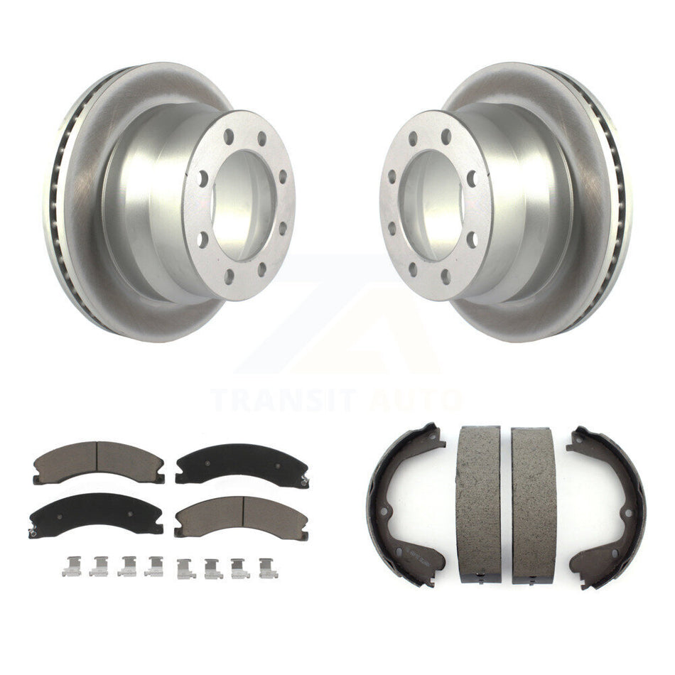 Rear Disc Coated Rotors Ceramic Pads And Parking Shoes Kit For Chevrolet Express 3500 GMC KGC-103181