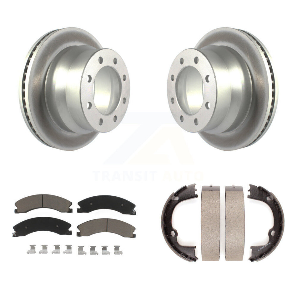 Rear Disc Coated Rotors Ceramic Pads And Parking Brake Shoes Kit For GMC Savana 3500 KGC-103182