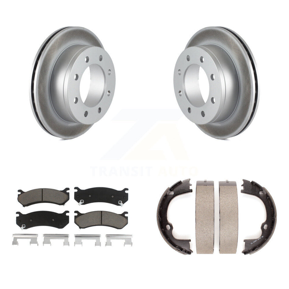 Rear Disc Coated Rotors Ceramic Pads & Parking Shoes Kit For GMC Chevrolet Silverado 2500 KGC-103186