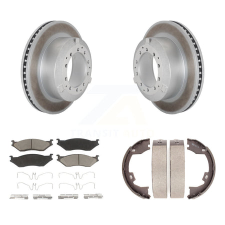 Rear Disc Coated Rotors Ceramic Pads & Parking Shoes Kit For Ford F-450 Super Duty IC LCF KGC-103192