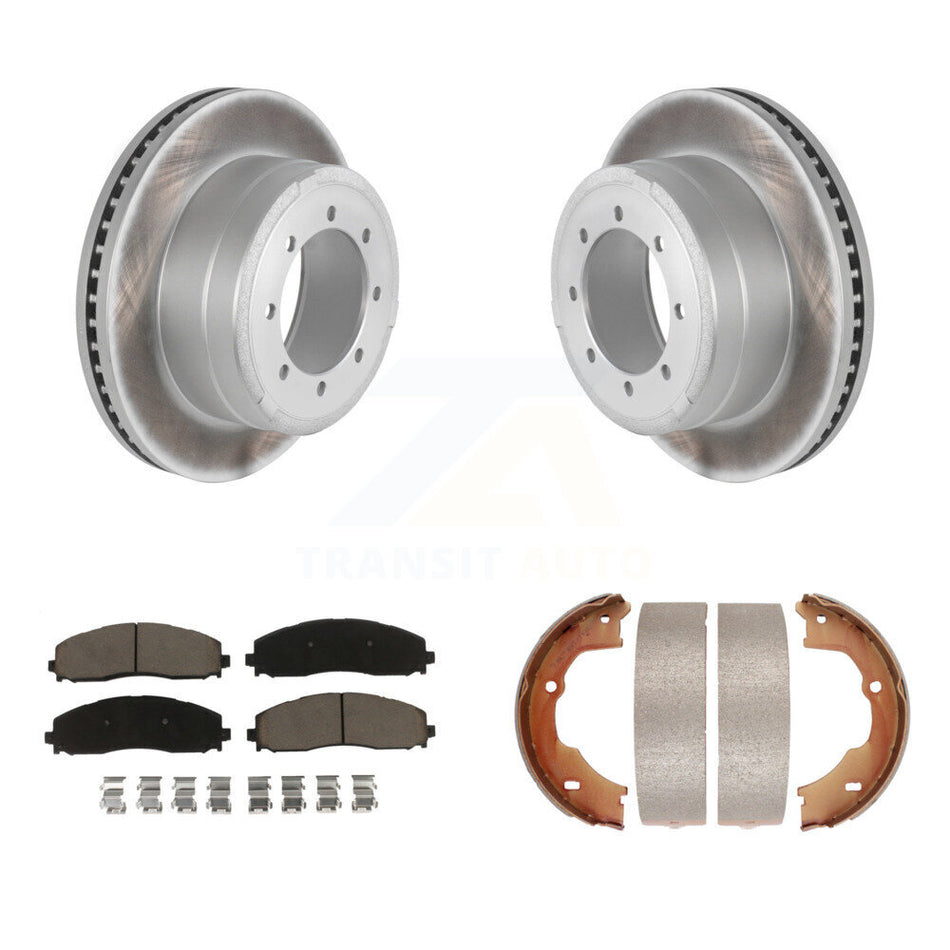 Rear Disc Coated Rotors Ceramic Pads & Parking Brake Shoes Kit For Ford F-450 Super Duty KGC-103201