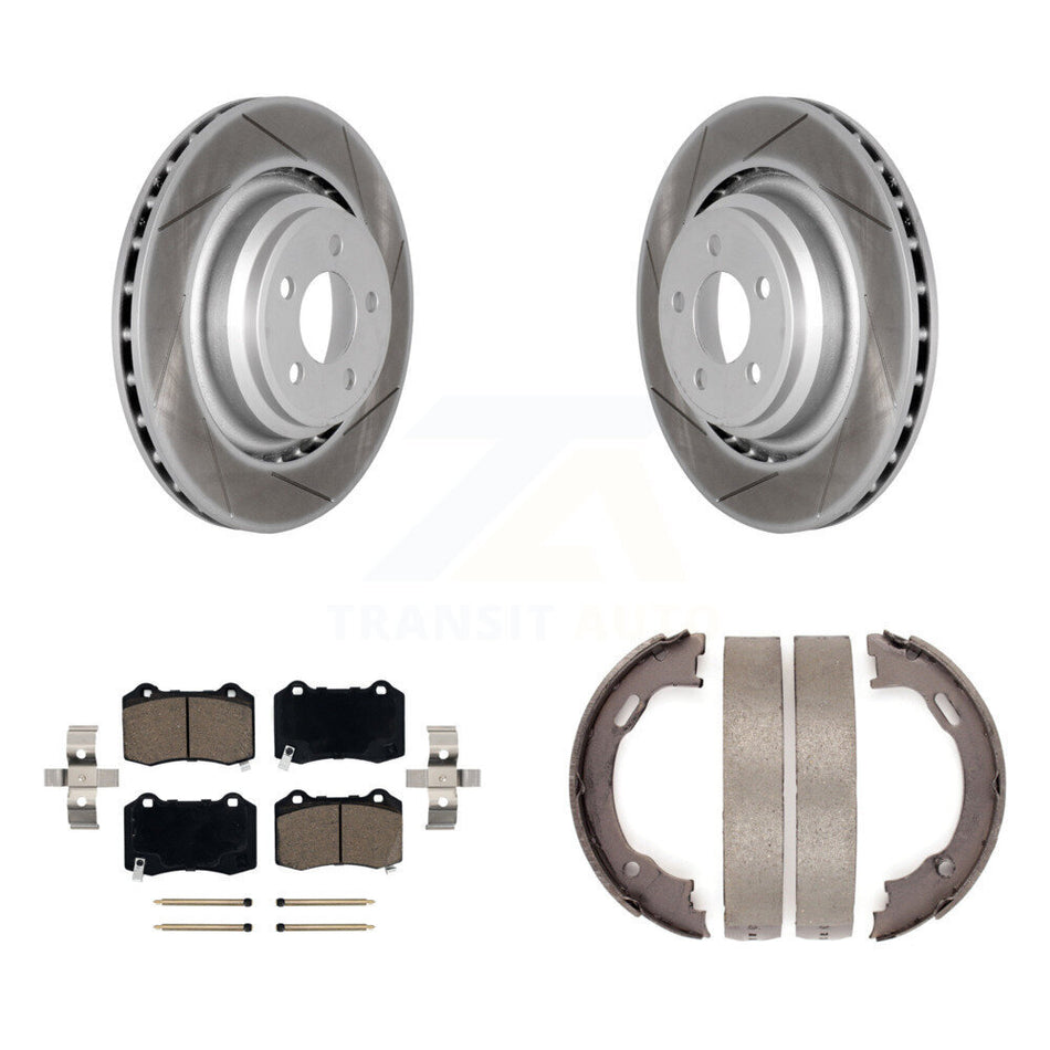 Rear Disc Coated Rotors Ceramic Pads And Parking Shoes Kit For Dodge Charger Chrysler 300 KGC-103204