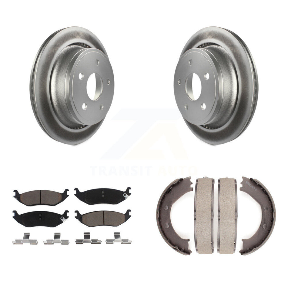 Rear Disc Coated Rotors Ceramic Pads And Parking Brake Shoes Kit For Dodge Ram 1500 KGC-103220