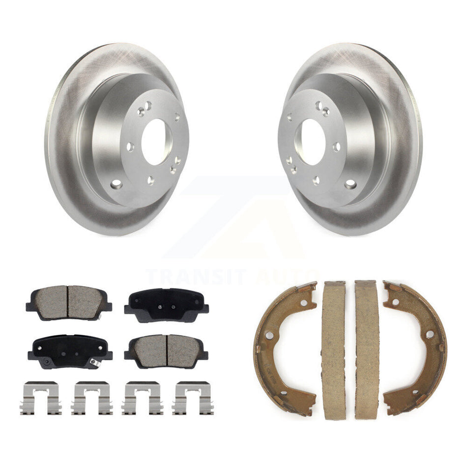 Rear Disc Coated Rotors Ceramic Pads & Parking Shoes Kit For Hyundai Santa Fe Kia Sorento KGC-103237