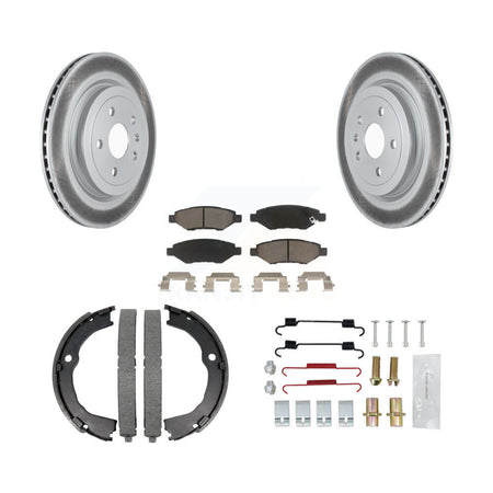Rear Disc Coated Rotors Ceramic Pads Parking Brake Shoes & Hardware Kit For Cadillac CTS KGC-103262