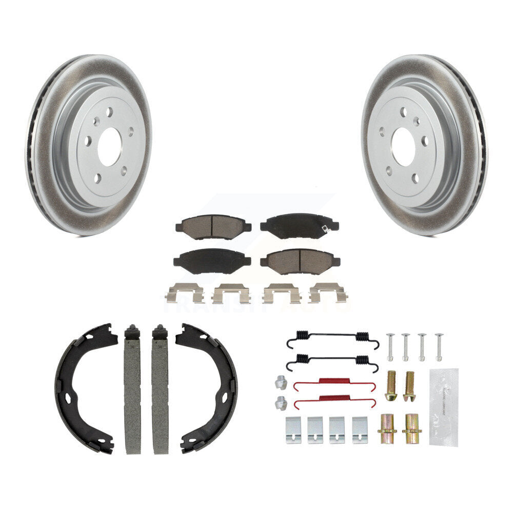 Rear Disc Coated Rotors Ceramic Pads Parking Brake Shoes & Hardware Kit For Cadillac CTS KGC-103264