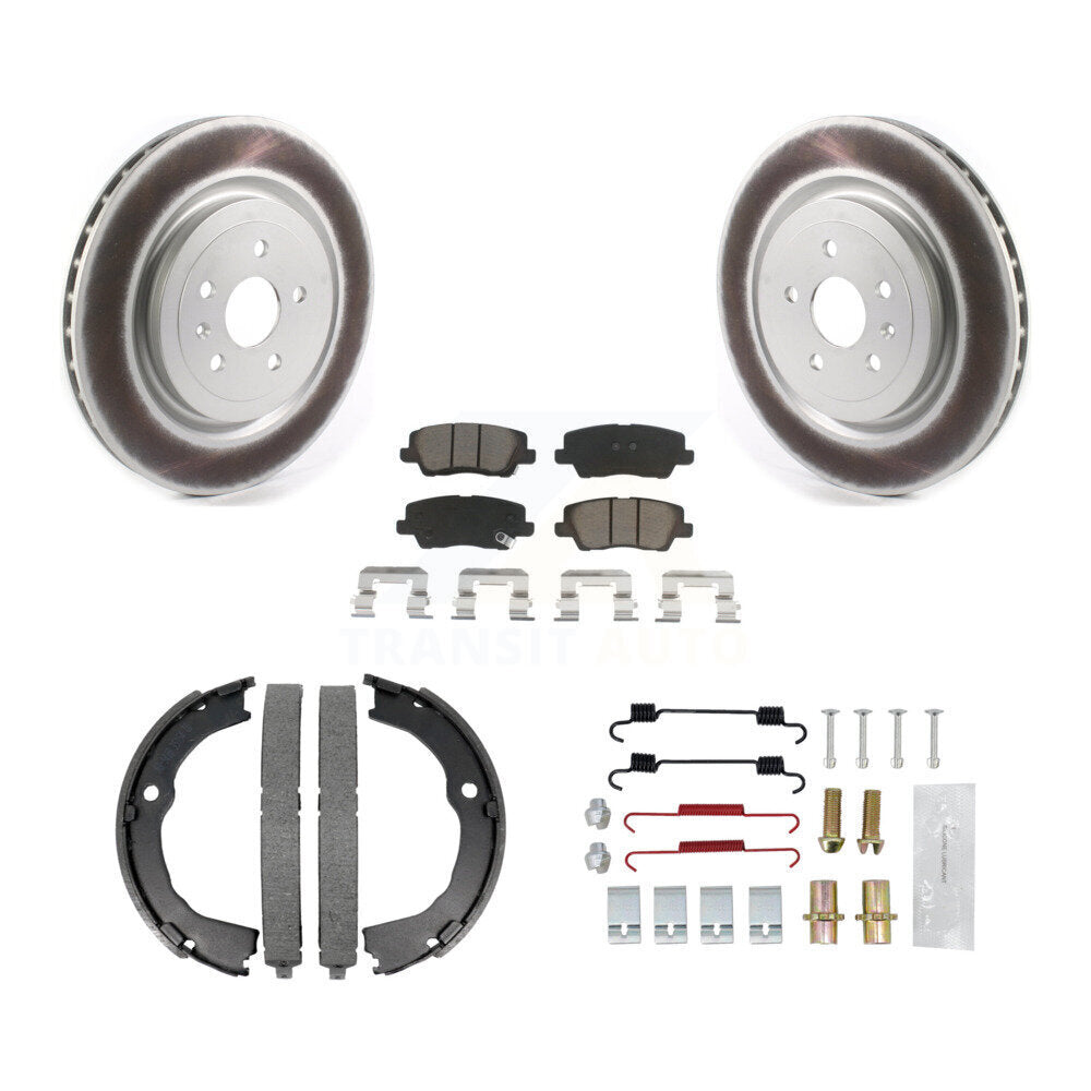 Rear Disc Coated Rotors Ceramic Pads Parking Brake Shoes & Hardware Kit For Cadillac CTS KGC-103265
