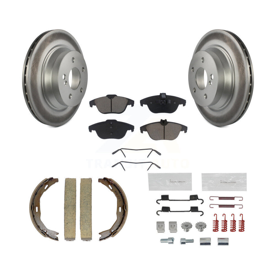 Rear Disc Coated Rotors Ceramic Pads Parking Shoes & Hardware Kit For Mercedes-Benz E350 KGC-103287