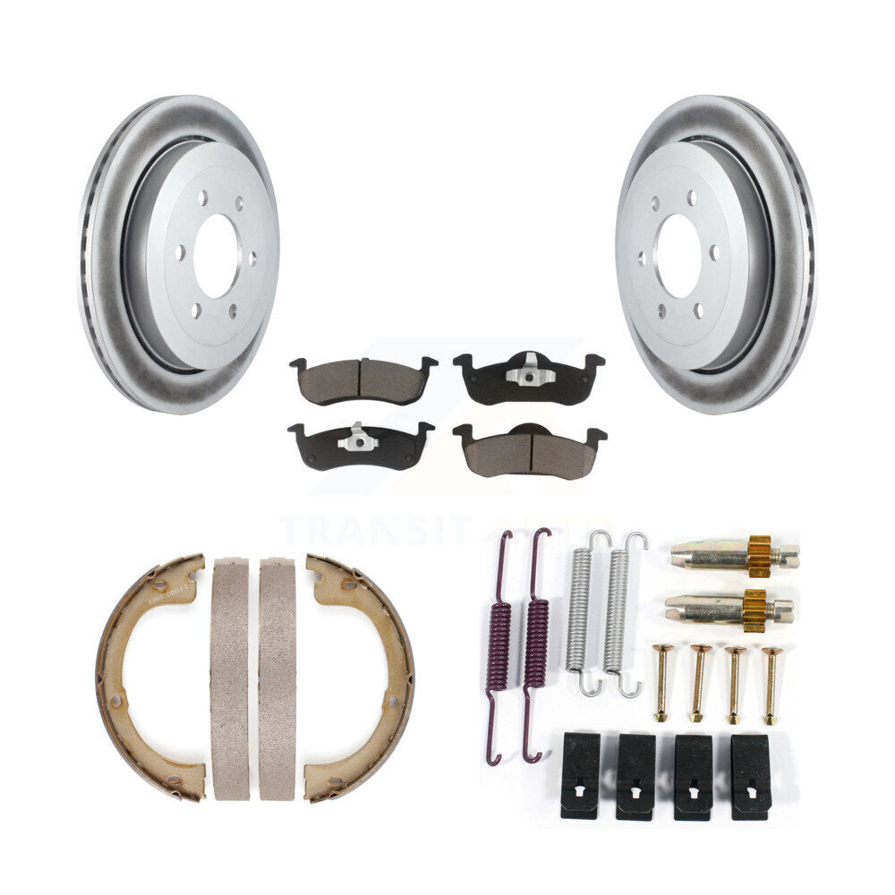 Rear Disc Coated Rotors Ceramic Pads Parking Brake Shoes Hardware Kit For Ford Expedition KGC-103289