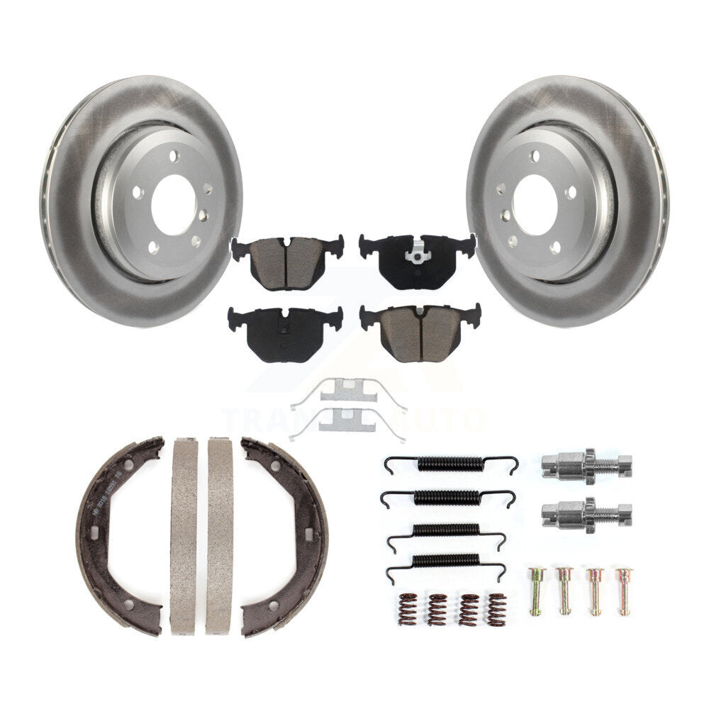 Rear Disc Coated Rotors Ceramic Pads Parking Shoes Hardware Kit For BMW 330Ci 330i 330xi KGC-103293
