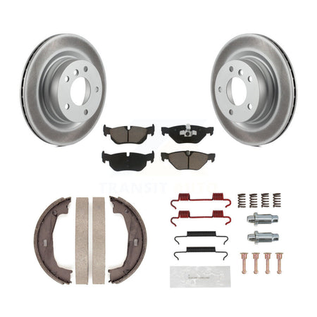 Rear Disc Coated Rotors Ceramic Pads Parking Brake Shoes & Hardware Kit For BMW 328i 325i KGC-103295