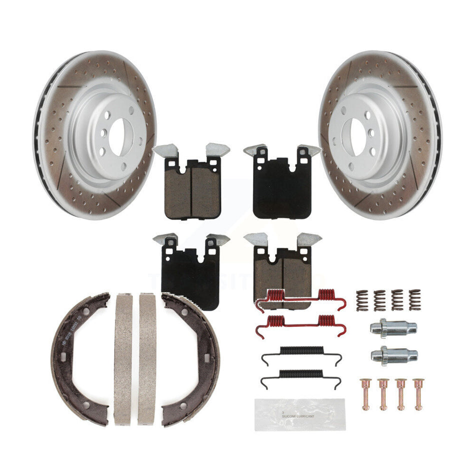 Rear Disc Coated Rotors Ceramic Pads Parking Shoes Hardware Kit For BMW 320i xDrive 328i KGC-103300