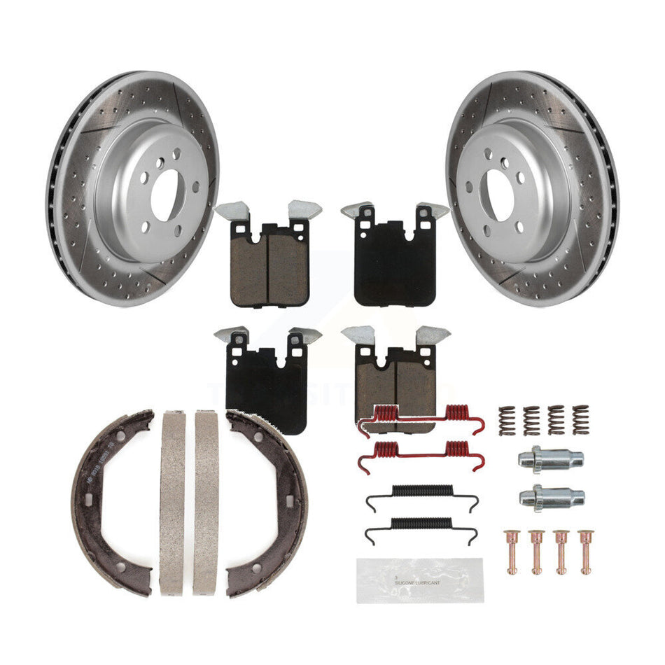 Rear Disc Coated Rotors Ceramic Pads Parking Shoes Hardware Kit For BMW 428i xDrive Gran KGC-103307