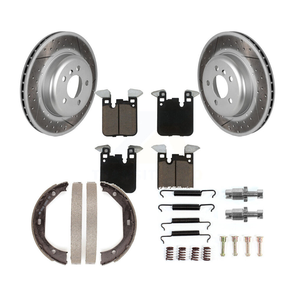 Rear Disc Coated Rotors Ceramic Pads Parking Shoes Hardware Kit For BMW 328i xDrive 330i KGC-103315