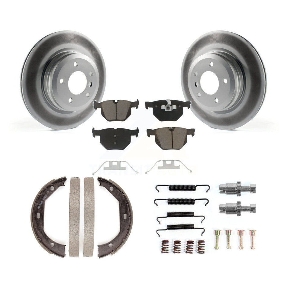 Rear Disc Coated Rotors Ceramic Pads Parking Shoes Hardware Kit For BMW 335i xDrive 335xi KGC-103328