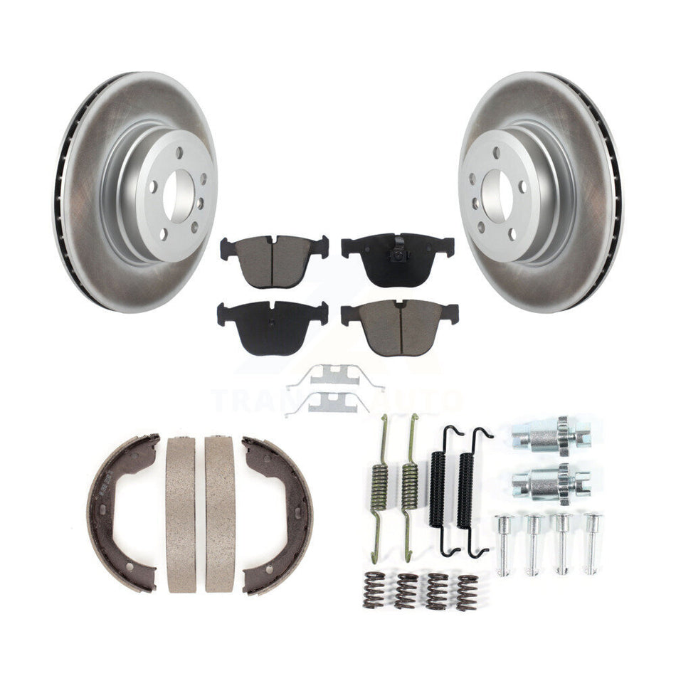 Rear Disc Coated Rotors Ceramic Pads Parking Brake Shoes And Hardware Kit For BMW X5 X6 KGC-103332
