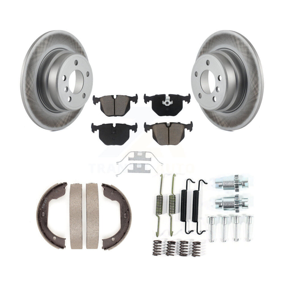 Rear Disc Coated Rotors Ceramic Pads Parking Brake Shoes And Hardware Kit For BMW X5 KGC-103333