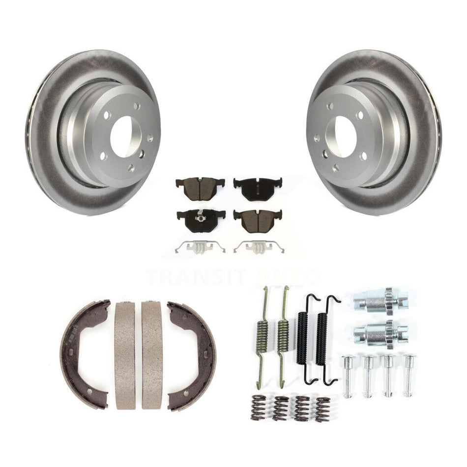 Rear Disc Coated Rotors Ceramic Pads Parking Shoes Hardware Kit For BMW 530xi 528i xDrive KGC-103335