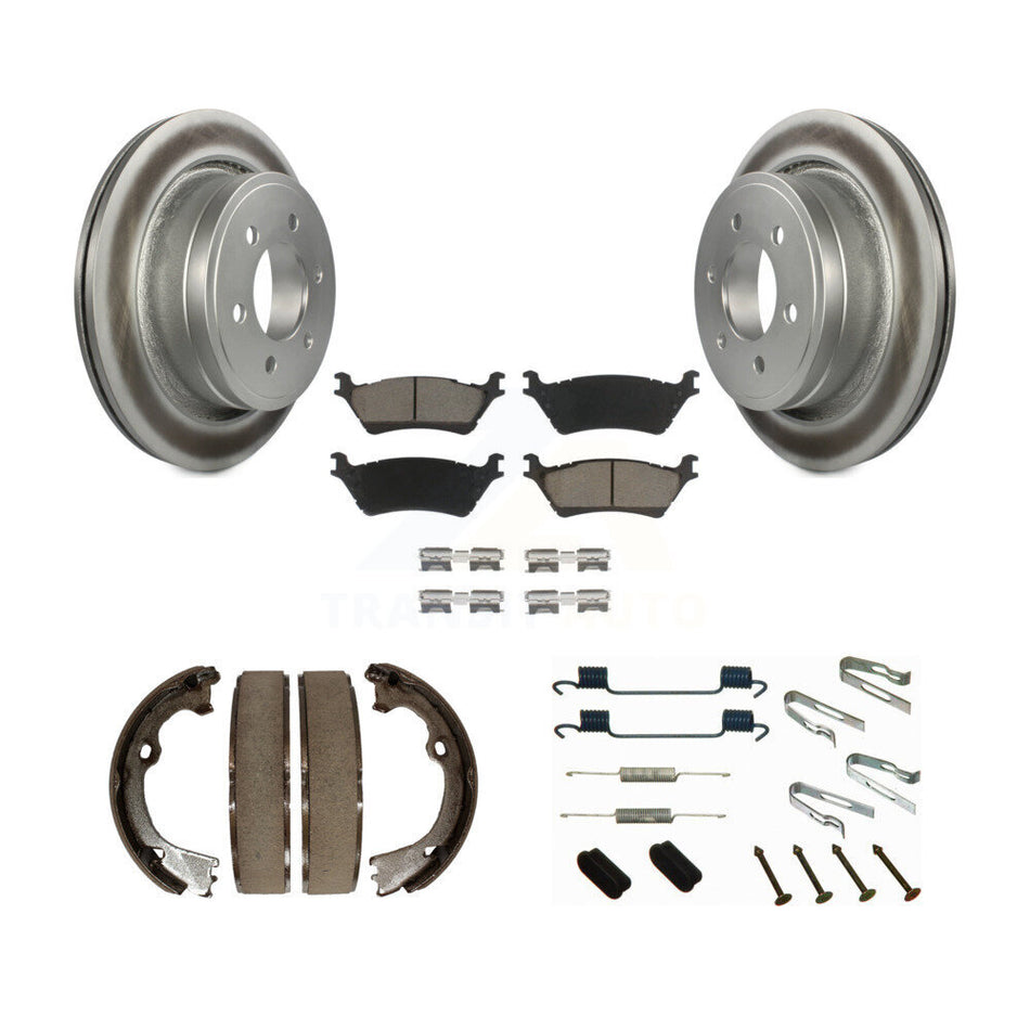Rear Disc Coated Rotors Ceramic Pads Parking Brake Shoes And Hardware Kit For Ford F-150 KGC-103337