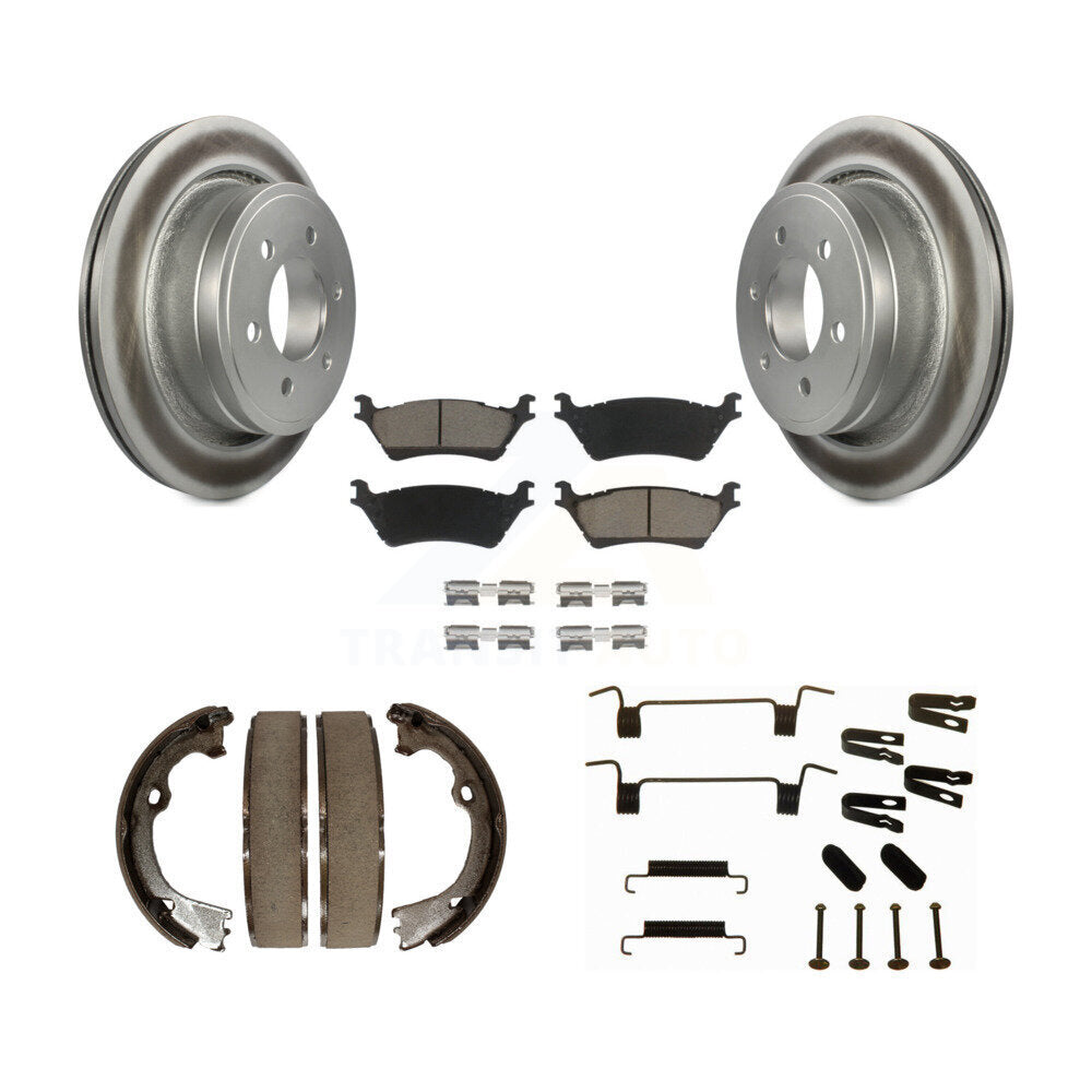 Rear Disc Coated Rotors Ceramic Pads Parking Brake Shoes And Hardware Kit For Ford F-150 KGC-103338