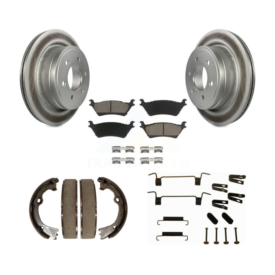 Rear Disc Coated Rotors Ceramic Pads Parking Brake Shoes And Hardware Kit For Ford F-150 KGC-103338