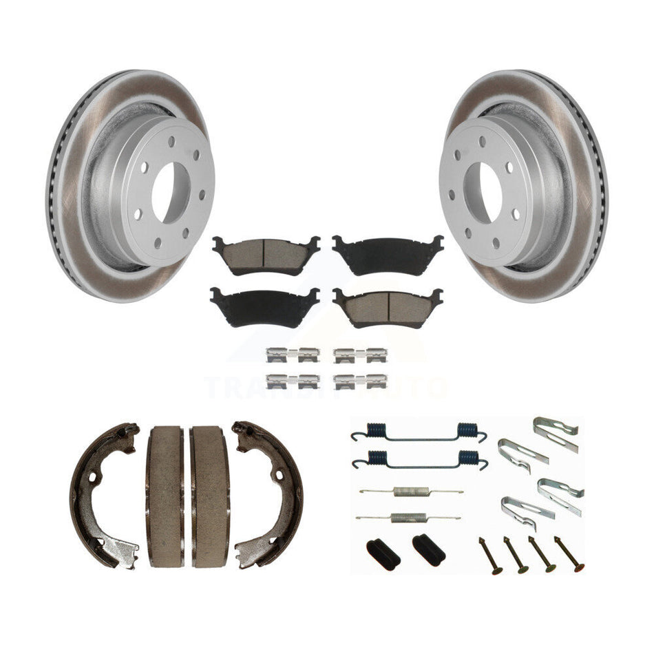 Rear Disc Coated Rotors Ceramic Pads Parking Brake Shoes And Hardware Kit For Ford F-150 KGC-103339