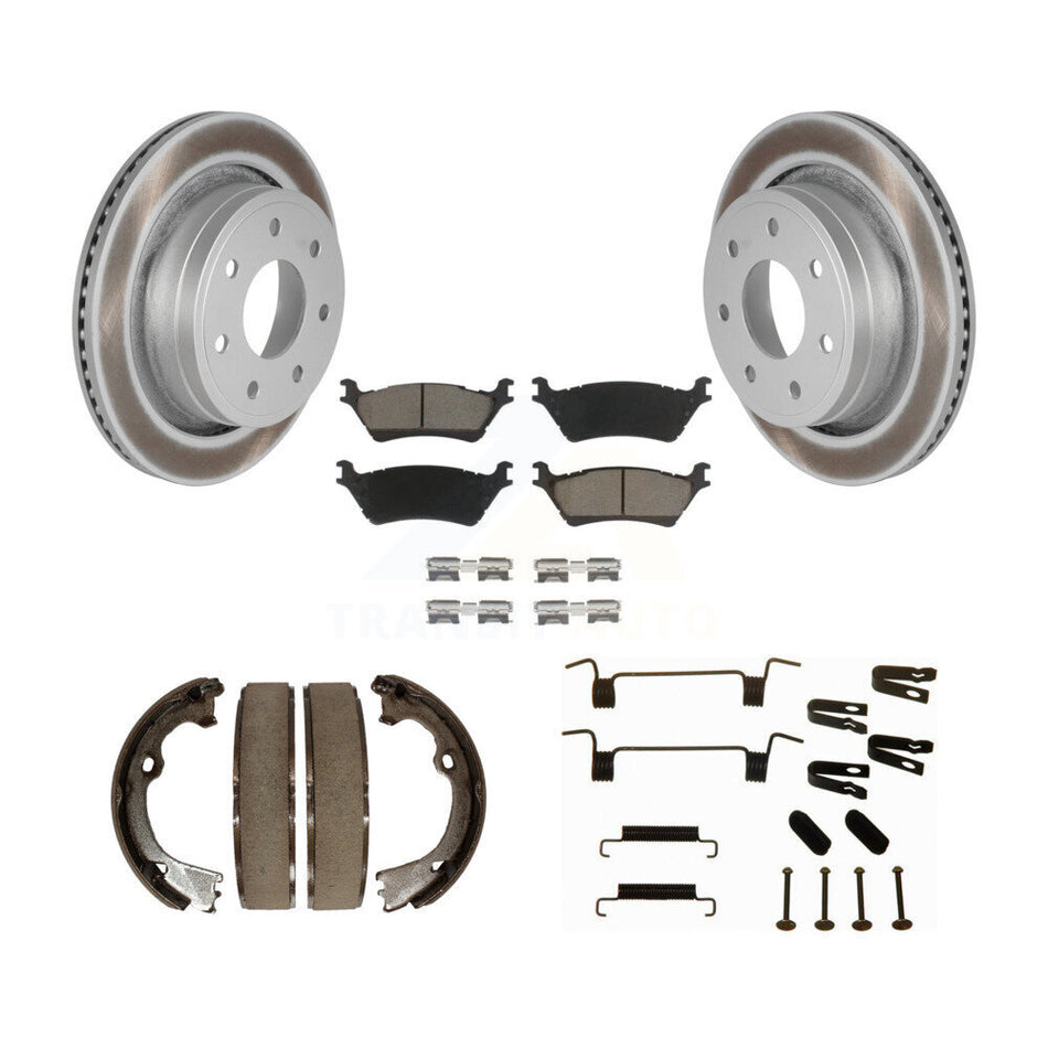 Rear Disc Coated Rotors Ceramic Pads Parking Brake Shoes And Hardware Kit For Ford F-150 KGC-103340