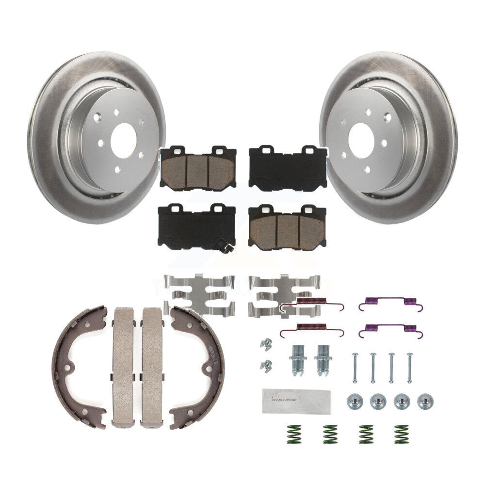 Rear Disc Coated Rotors Ceramic Pads Parking Shoes Hardware Kit For INFINITI Q50 M37 FX50 KGC-103343