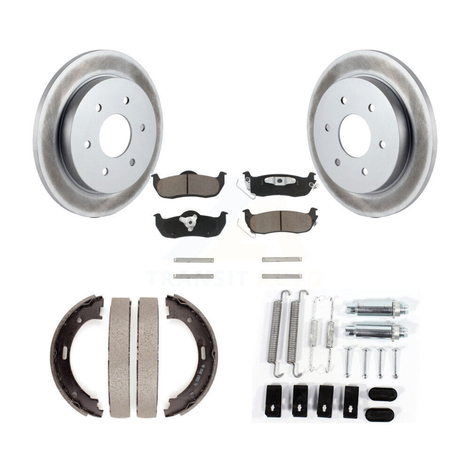 Rear Disc Coated Rotors Ceramic Pads Parking Shoes & Hardware Kit For Nissan TITAN Armada KGC-103347