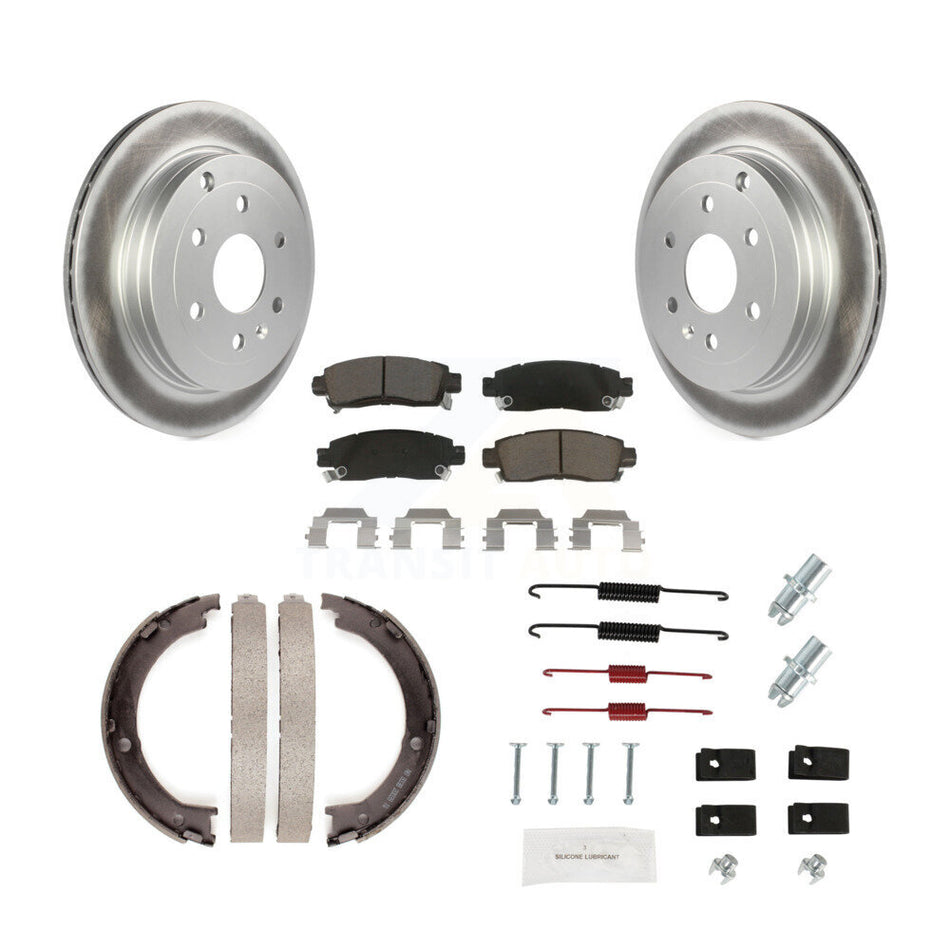 Rear Disc Coated Rotors Ceramic Pads Parking Shoes And Hardware Kit For GMC Acadia Buick KGC-103348