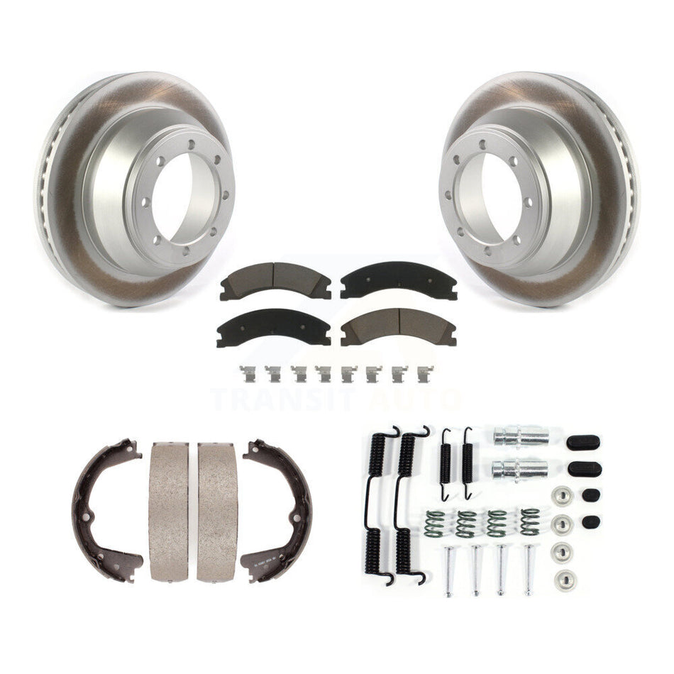 Rear Disc Coated Rotors Ceramic Pads Parking Shoes Hardware Kit For Ford E-450 Super Duty KGC-103379