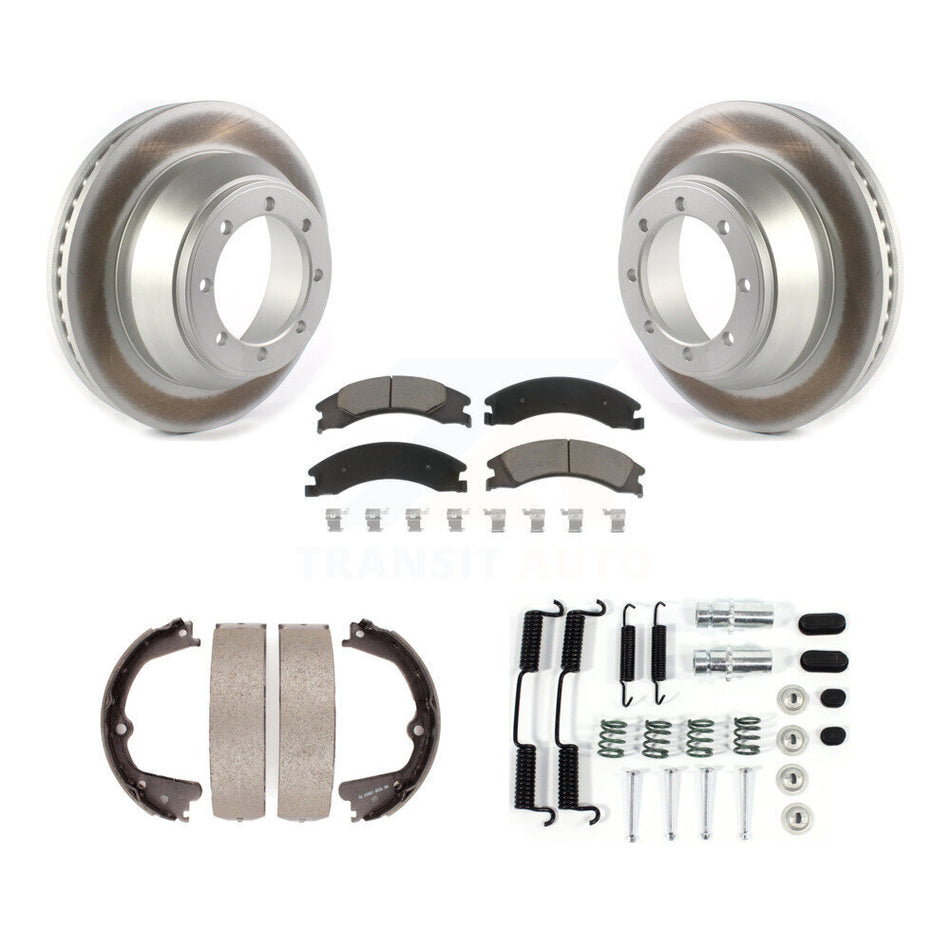 Rear Disc Coated Rotors Ceramic Pads Parking Shoes Hardware Kit For Ford E-450 Super Duty KGC-103381