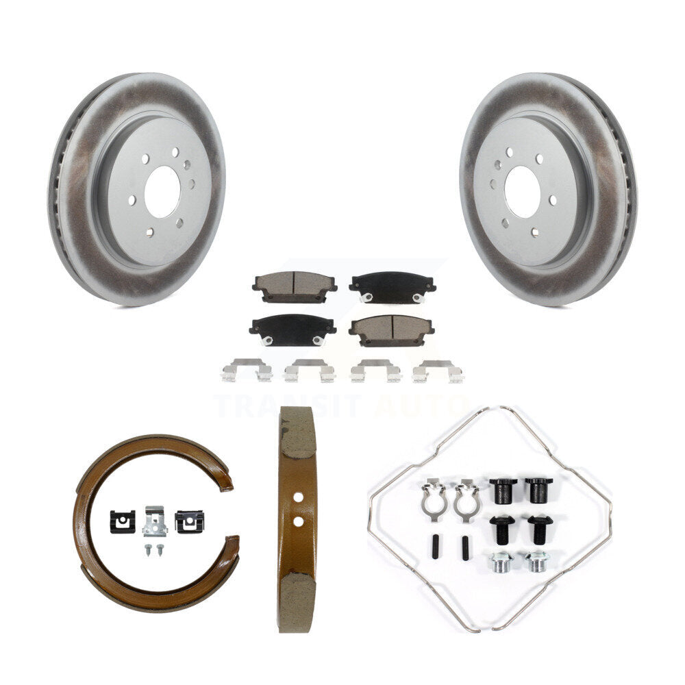 Rear Disc Coated Rotors Ceramic Pads Parking Brake Shoes & Hardware Kit For Cadillac SRX KGC-103386