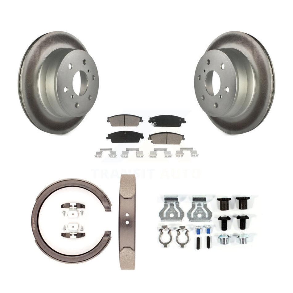 Rear Disc Coated Rotors Ceramic Pads Parking Shoes Hardware Kit For Chevrolet GMC Sierra KGC-103389