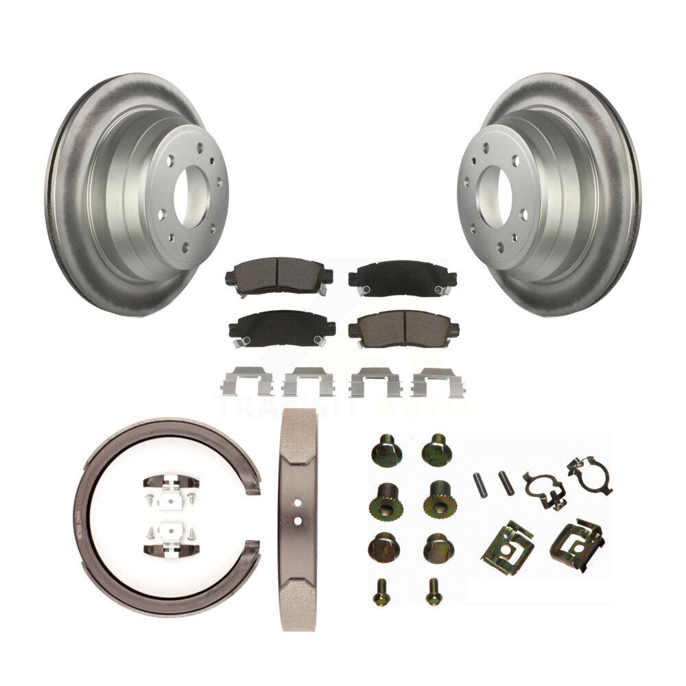 Rear Disc Coated Rotors Ceramic Pads Parking Shoes & Hardware Kit For Chevrolet GMC Envoy KGC-103391