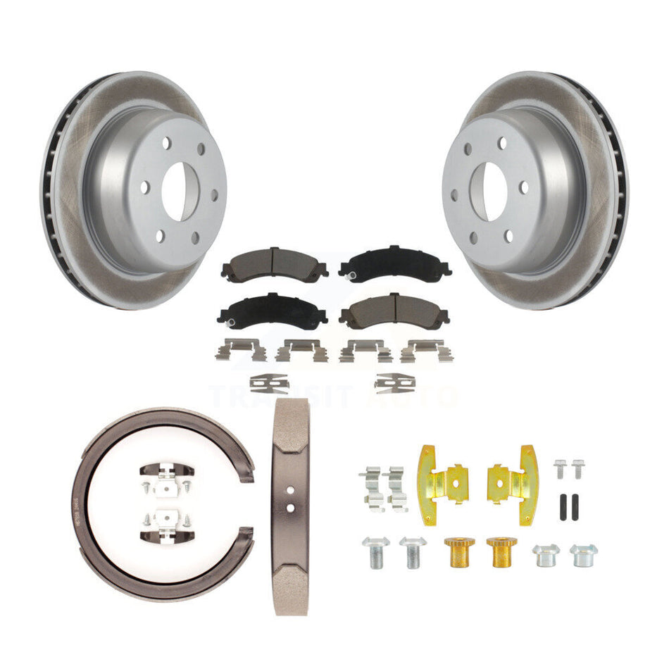 Rear Disc Coated Rotors Ceramic Pads Parking Shoes Hardware Kit For Chevrolet GMC Sierra KGC-103392