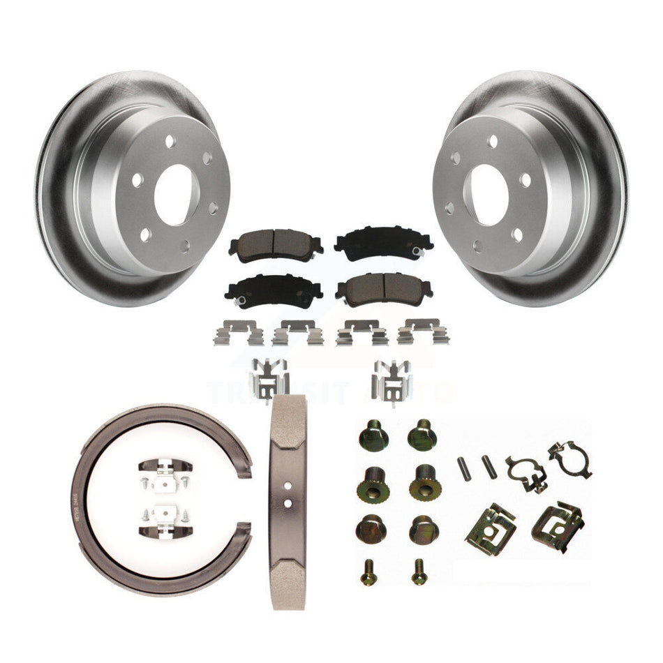 Rear Disc Coated Rotors Ceramic Pads Parking Shoes & Hardware Kit For Chevrolet GMC 1500 KGC-103393