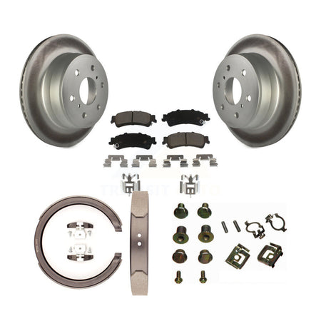 Rear Disc Coated Rotors Ceramic Pads Parking Brake Shoes And Hardware Kit For KGC-103394
