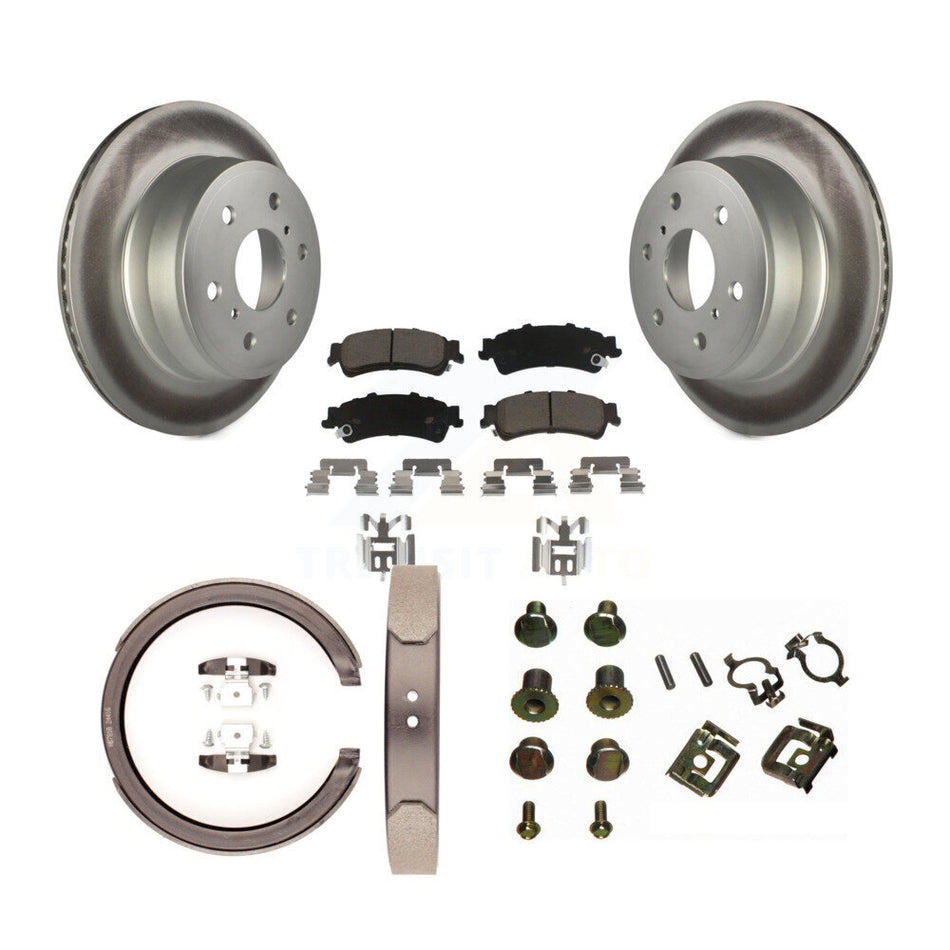 Rear Disc Coated Rotors Ceramic Pads Parking Brake Shoes And Hardware Kit For KGC-103394
