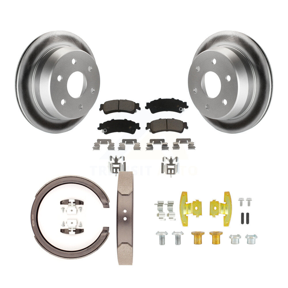 Rear Disc Coated Rotors Ceramic Pads Parking Shoes & Hardware Kit For Chevrolet Silverado KGC-103395