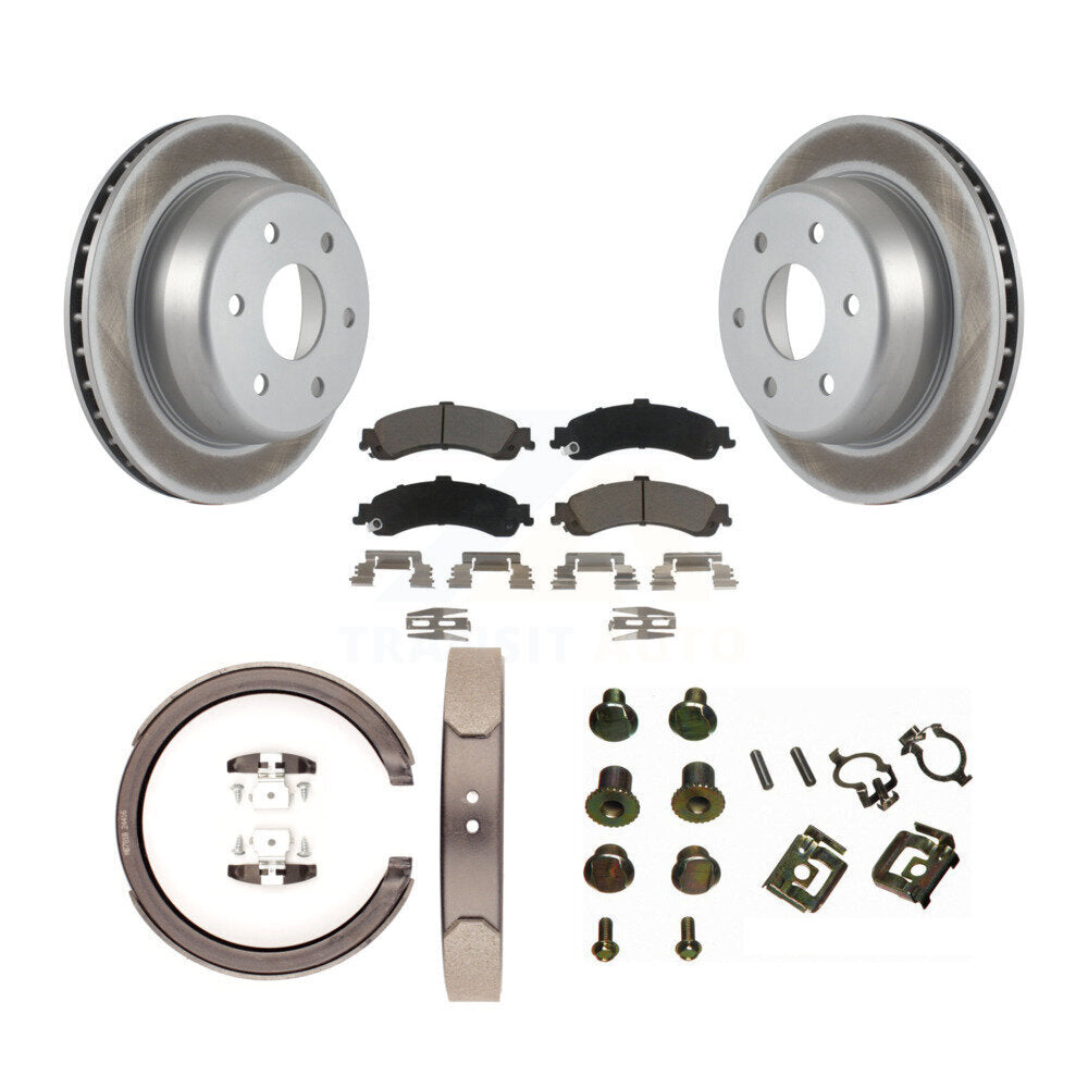 Rear Disc Coated Rotors Ceramic Pads Parking Shoes & Hardware Kit For Chevrolet Silverado KGC-103400