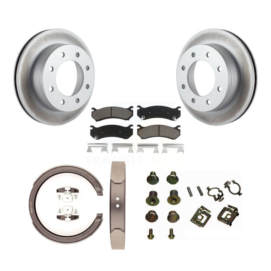 Rear Disc Coated Rotors Ceramic Pads Parking Shoes & Hardware Kit For GMC Sierra 1500 HD KGC-103401