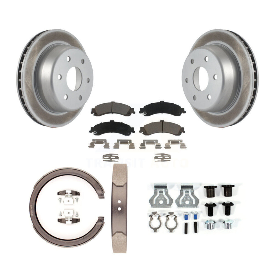 Rear Disc Coated Rotors Ceramic Pads Parking Shoes Hardware Kit For GMC Yukon XL 1500 4WD KGC-103403