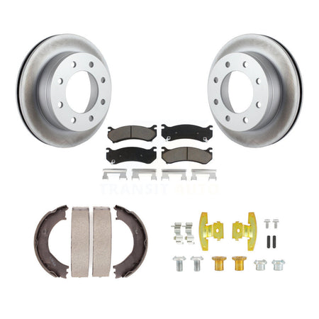 Rear Disc Coated Rotors Ceramic Pads Parking Shoes Hardware Kit For Chevrolet GMC 1500 HD KGC-103410