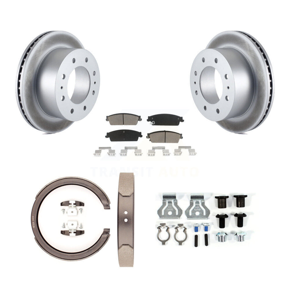 Rear Disc Coated Rotors Ceramic Pads Parking Brake Shoes And Hardware Kit For KGC-103415