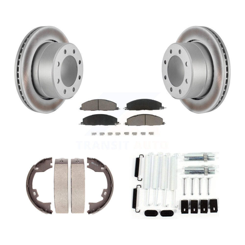 Rear Disc Coated Rotors Ceramic Pads Parking Brake Shoes And Hardware Kit For Ram 1500 KGC-103423