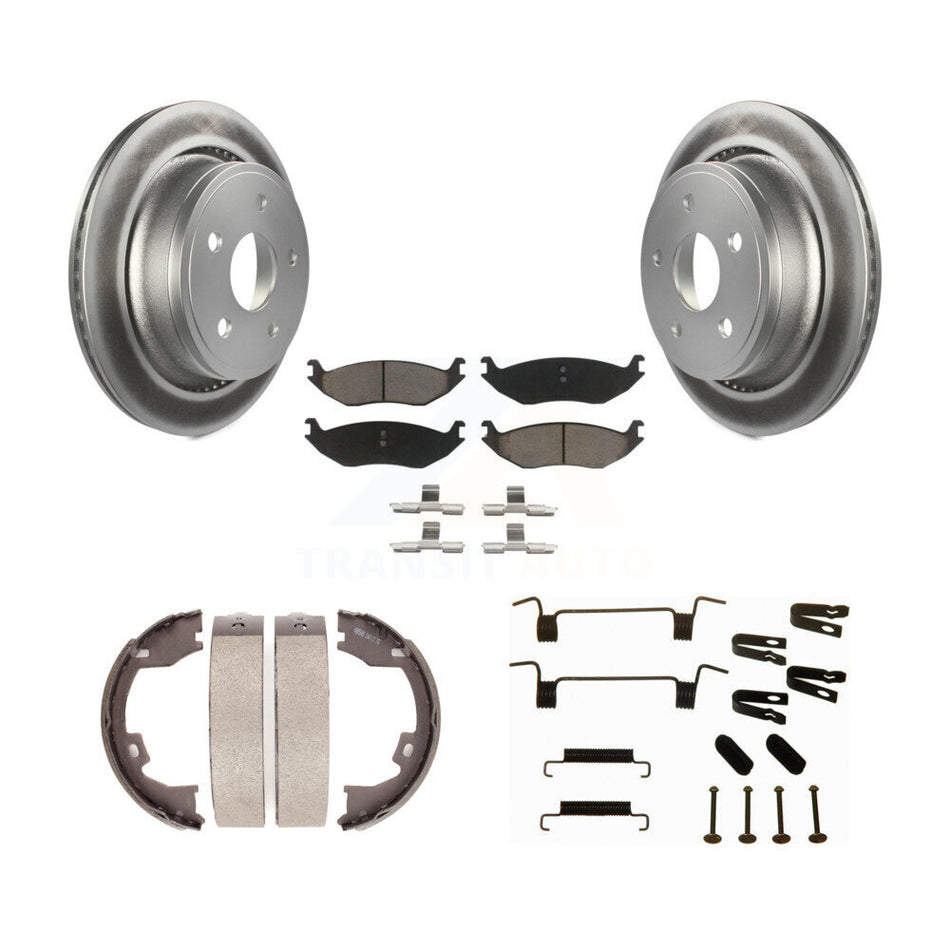 Rear Disc Coated Rotors Ceramic Pads Parking Brake Shoes Hardware Kit For Dodge Ram 1500 KGC-103425